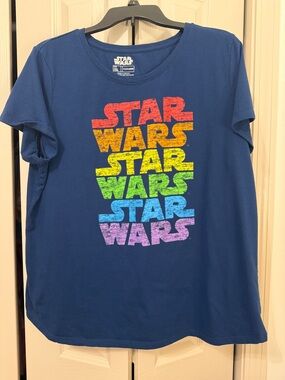 Star Wars Women's Navy Rainbow Logo Tee